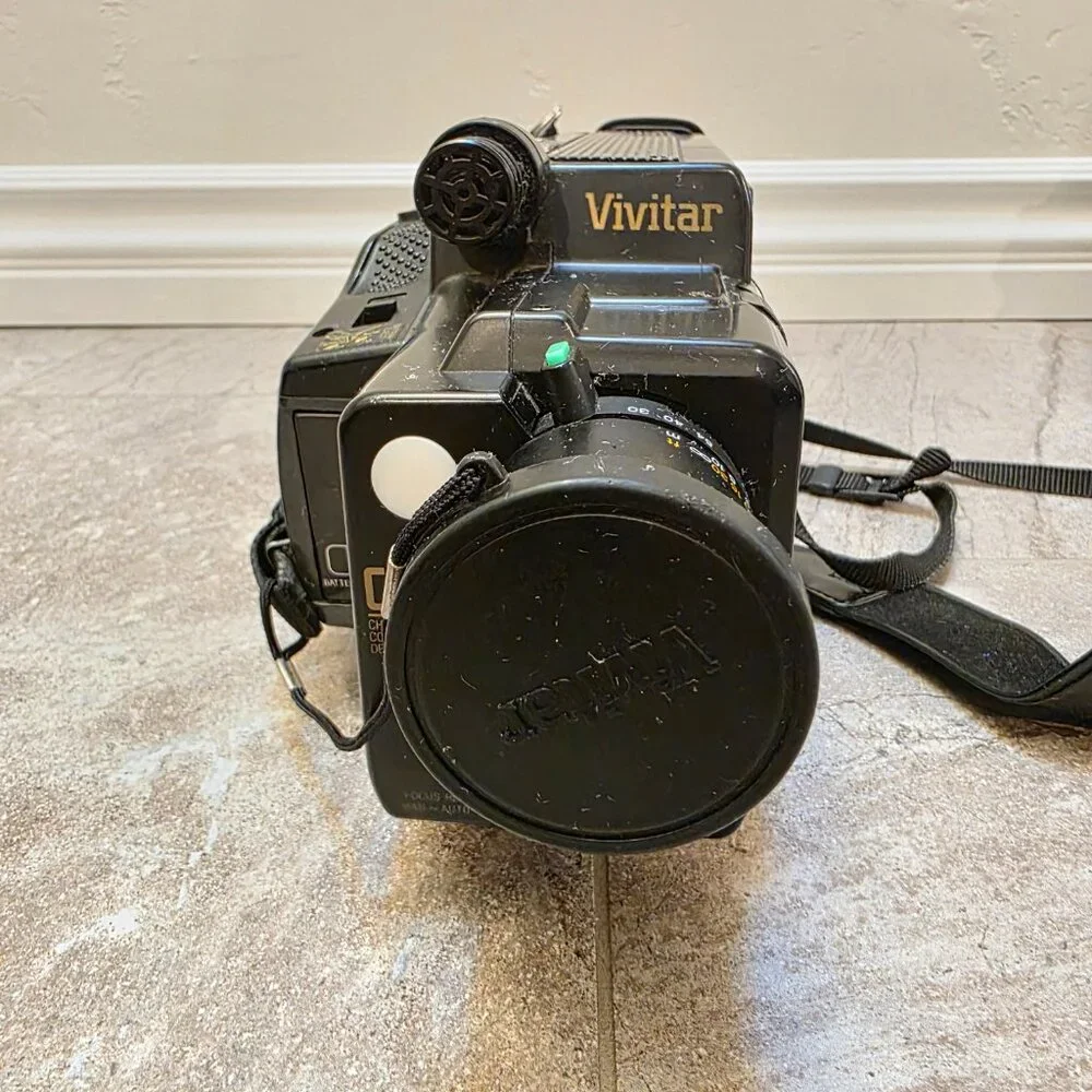 Black Vintage Handycam-Style Camcorder with Carry Bag